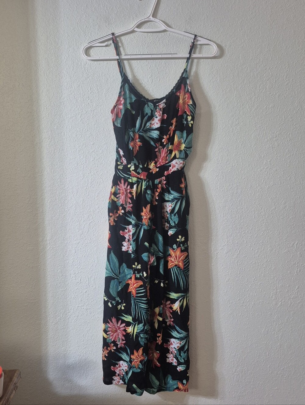 Derek Heart Black Floral Jumpsuit with Tropical Print